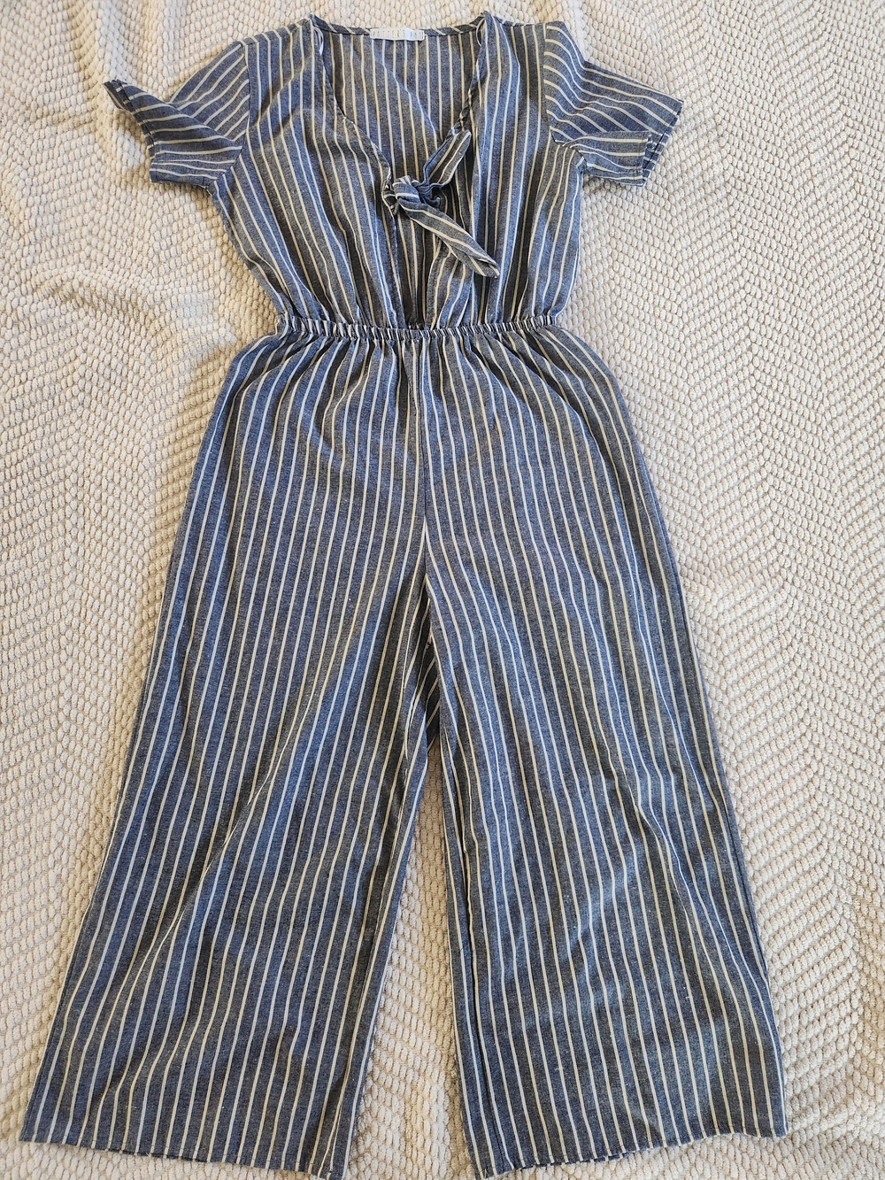 Potter's Pot Blue and White Striped Jumpsuit with Front Tie